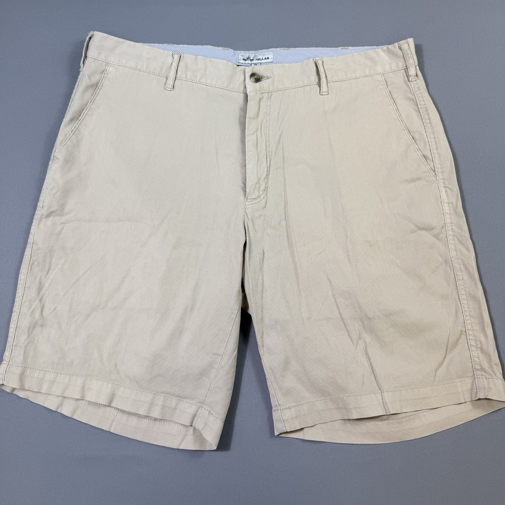 Peter Millar Bedford Shorts 9" Mens 34 Beige Khaki Stretch Casual Cotton Blend